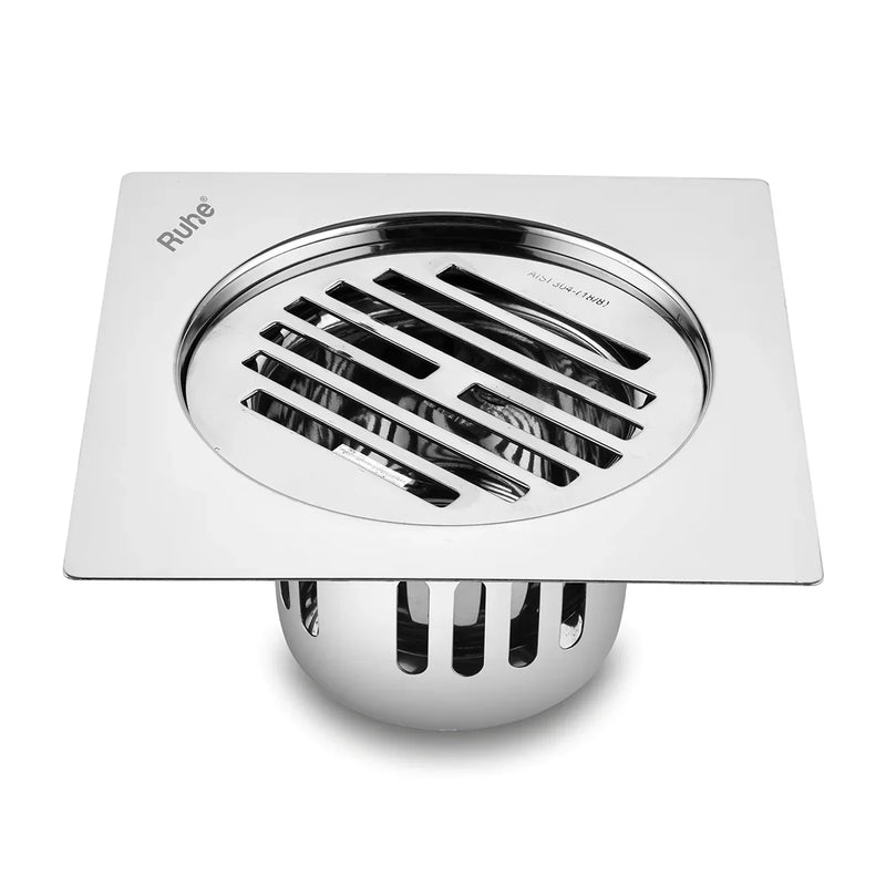 Classic Square Flat Cut 304-Grade Floor Drain with Cockroach Trap (6 x 6 Inches) - by Ruhe