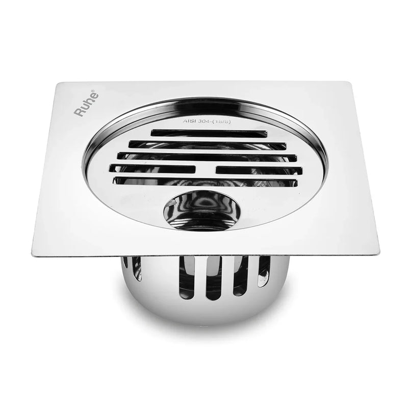 Classic Square Flat Cut 304-Grade Floor Drain with Hole & Cockroach Trap (6 x 6 Inches) - by Ruhe