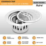 Classic Round Flat Cut Floor Drain (5 Inches) with Cockroach Trap (304 Grade) features