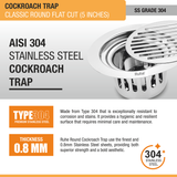 Classic Round Flat Cut Floor Drain (5 Inches) with Cockroach Trap (304 Grade) stainless steel