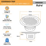 Classic Round Flat Cut Floor Drain (5 Inches) with Hinge & Cockroach Trap (304 Grade) dimensions and size