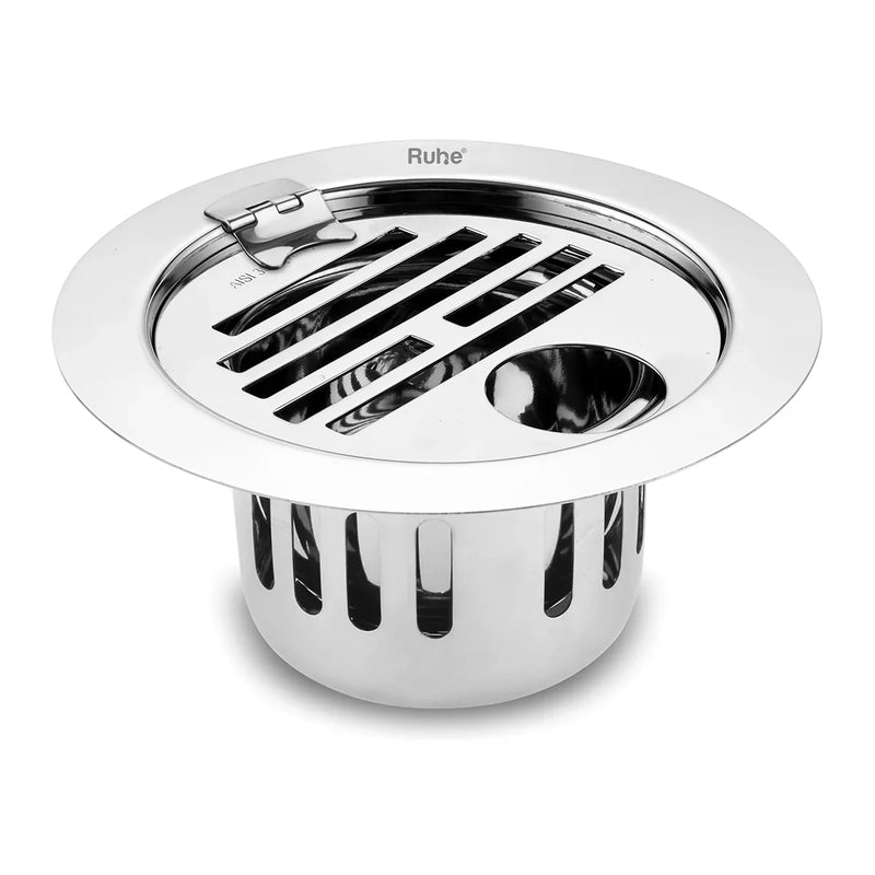 Classic Round Flat Cut 304-Grade Floor Drain with Hinge, Hole & Cockroach Trap (5 Inches) - by Ruhe