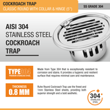 Classic Round Floor Drain (5 Inches) with Hinge & Cockroach Trap (304 Grade) stainless steel