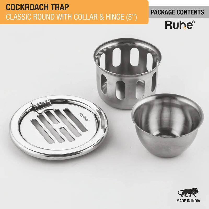 Classic Round 304-Grade Floor Drain with Collar, Hinge & Cockroach Trap (5 Inches) - by Ruhe
