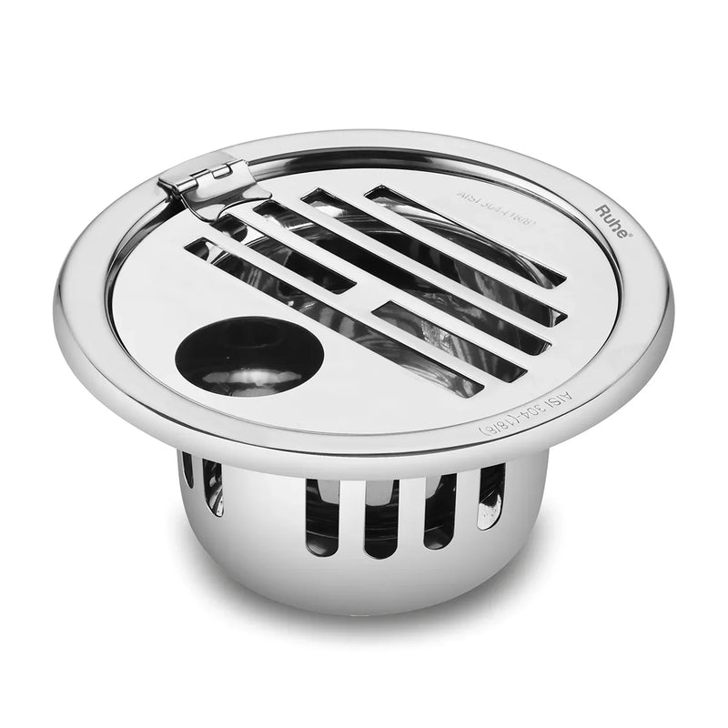 Classic Round 304-Grade Floor Drain with Collar, Hinge, Hole & Cockroach Trap (5 Inches) - by Ruhe