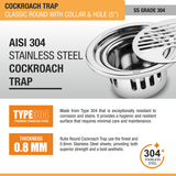 Classic Round with Collar Floor Drain (5 Inches) with Hole and Cockroach Trap (304 Grade) stainless steel