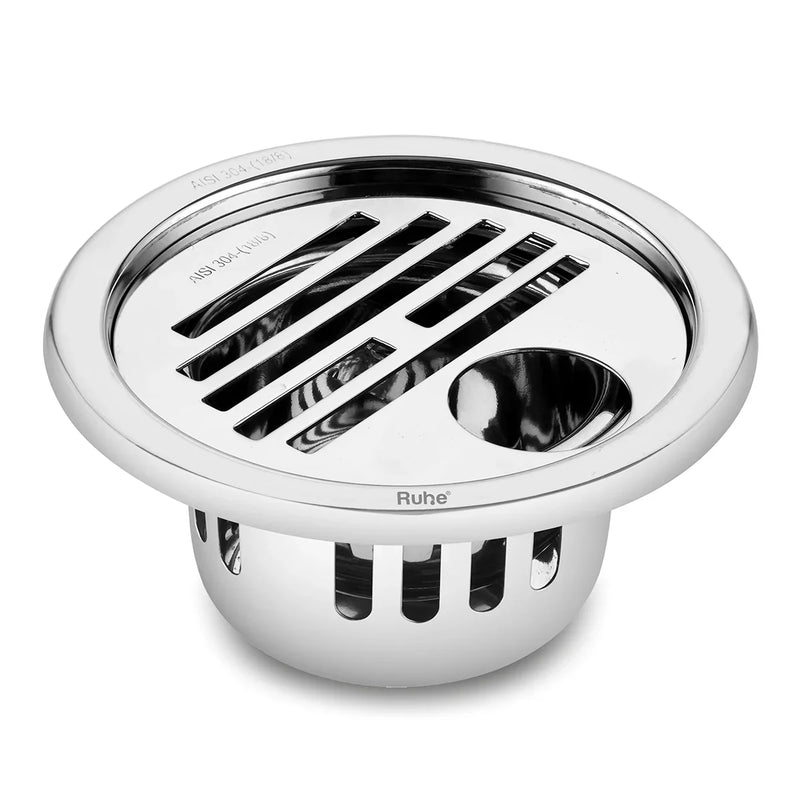 Classic Round 304-Grade Floor Drain with Collar, Hole & Cockroach Trap (5 Inches) - by Ruhe