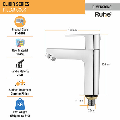 Elixir Pillar Tap Brass Faucet dimensions and sizes