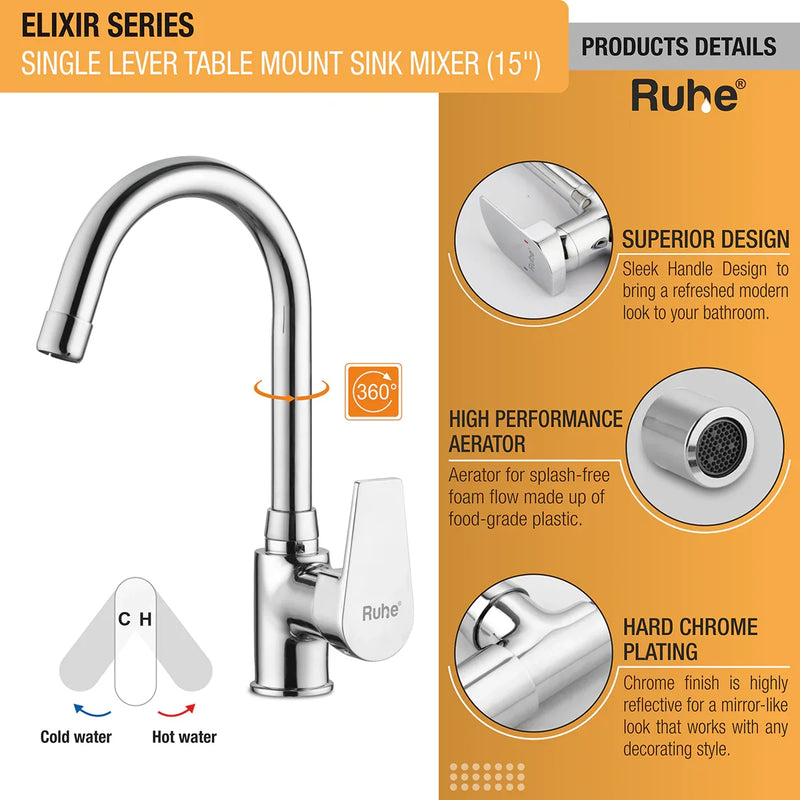 Elixir Single Lever Deck-mount Kitchen Sink Mixer Tap with Swivel Spout