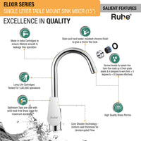 Elixir Single Lever Table Mount Sink Mixer with Medium Round Swivel Spout Faucet features