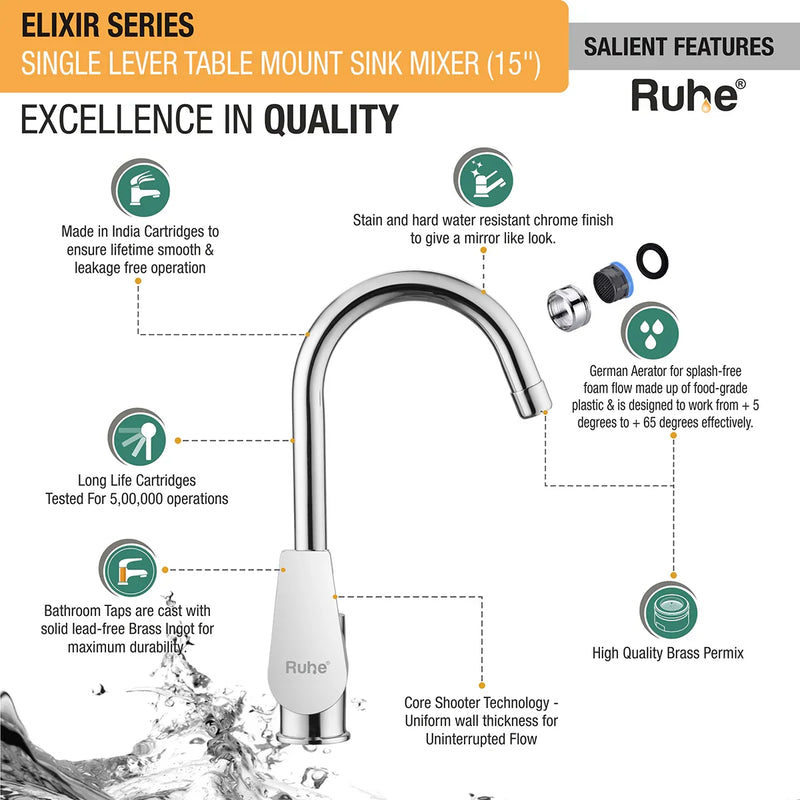 Elixir Single Lever Deck-mount Kitchen Sink Mixer Tap with Swivel Spout