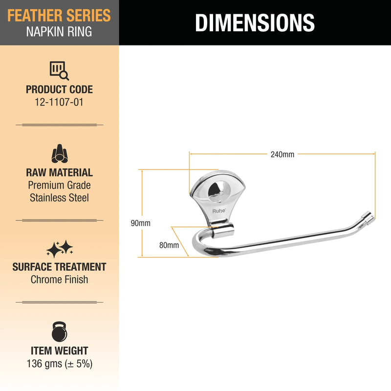 Feather Stainless Steel Napkin Ring- by Ruhe®