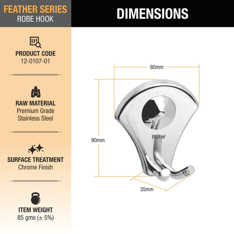 Feather Stainless Steel Robe Hook- by Ruhe®