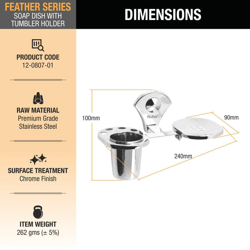 Feather Stainless-Steel Soap Dish with Tumbler Holder- by Ruhe®