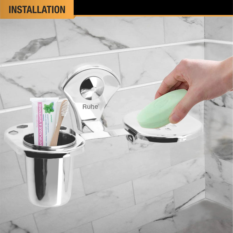 Feather Stainless-Steel Soap Dish with Tumbler Holder- by Ruhe®