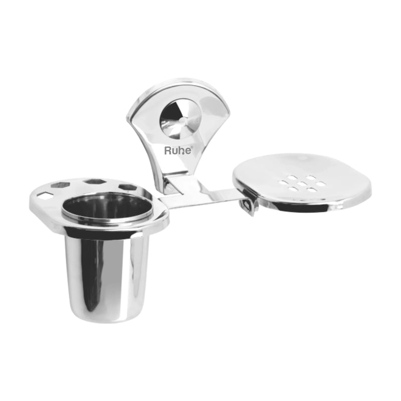 Feather Stainless-Steel Soap Dish with Tumbler Holder- by Ruhe®