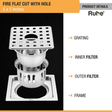 Fire Floor Drain Square Flat Cut (5 x 5 Inches) with Hole and Cockroach Trap (304 Grade) product details