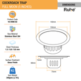 Full Moon Round Floor Drain (5 Inches) with Cockroach Trap (304 Grade) dimensions and size