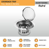 Full Moon Round Floor Drain (5 Inches) with Cockroach Trap (304 Grade) features