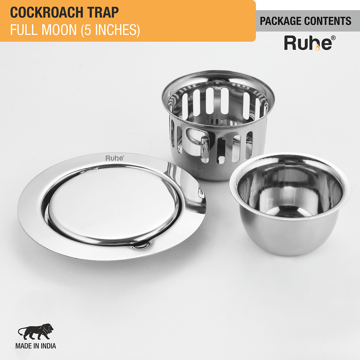 Full Moon Round 304-Grade Floor Drain with Cockroach Trap (5 Inches) - by Ruhe