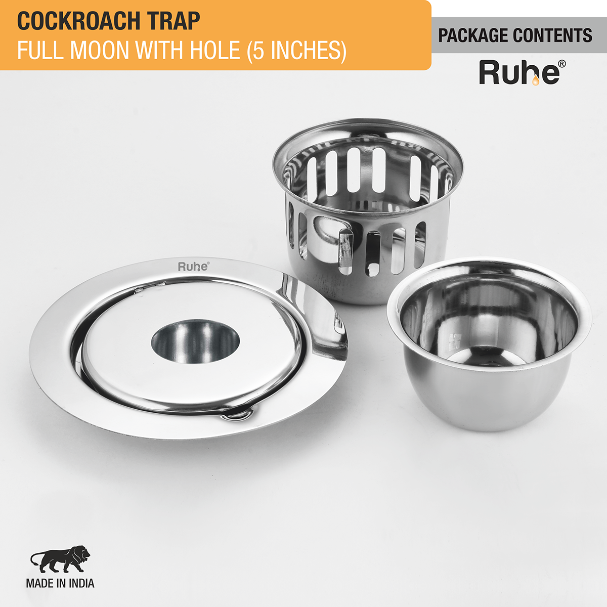 Full Moon Round 304-Grade Floor Drain with Hole & Cockroach Trap (5 Inches) - by Ruhe