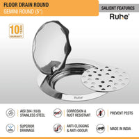 Gemini Round Floor Drain (5 Inches) 3