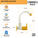 Gold Curve Sink Tap with Swivel Spout PTMT Faucet dimensions and size