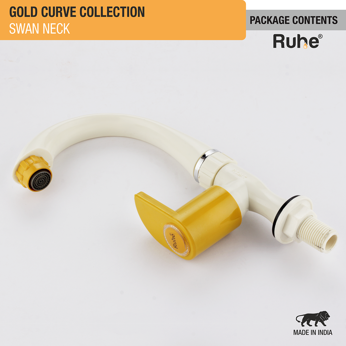 Gold Curve PTMT Swan Neck with Swivel Spout Faucet - by Ruhe®