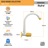Gold Round Sink Tap with Swivel Spout PTMT Faucet dimensions and size
