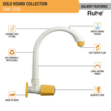 Gold Round Sink Tap with Swivel Spout PTMT Faucet features