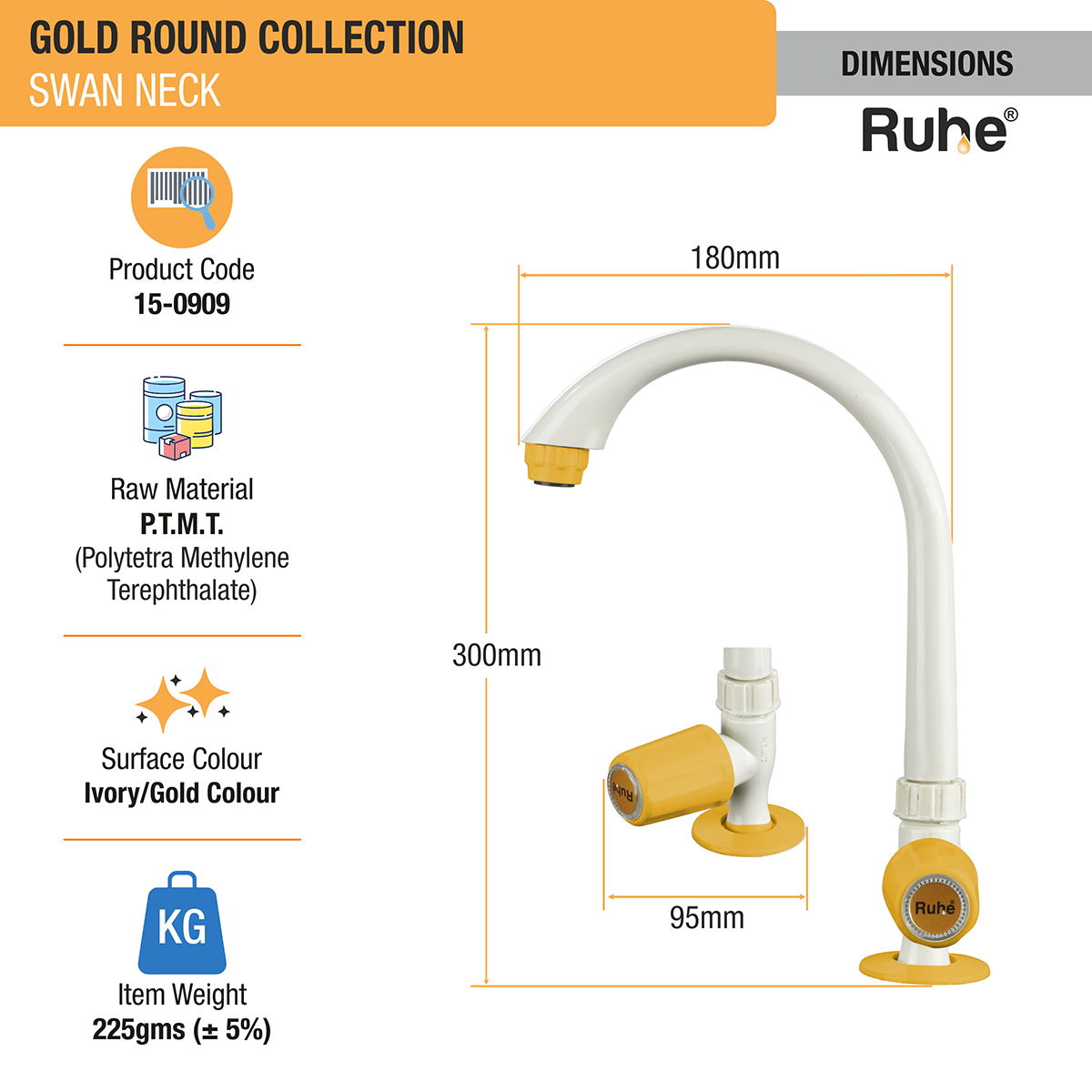 Gold Round PTMT Swan Neck with Swivel Spout Faucet - by Ruhe®