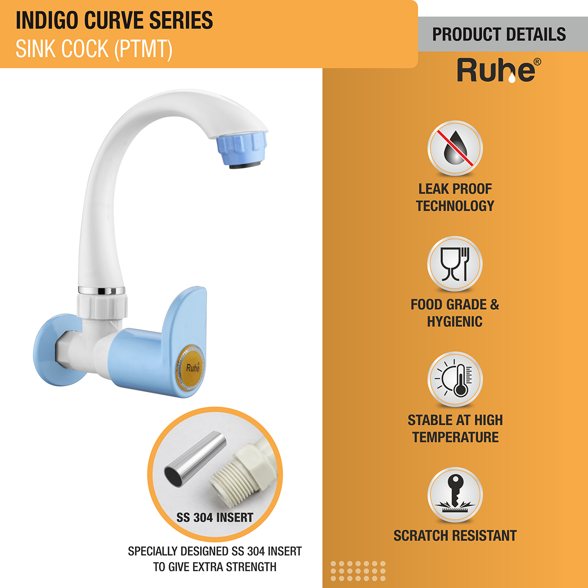 Indigo Curve Sink Tap with Swivel Spout PTMT Faucet - by Ruhe®