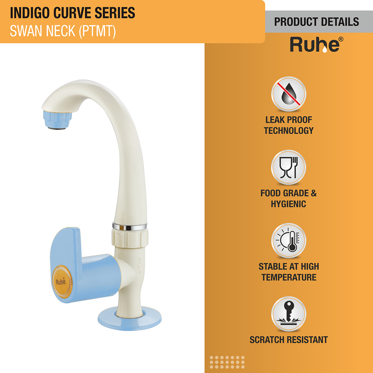 Indigo Curve PTMT Swan Neck with Swivel Spout Faucet - by Ruhe®