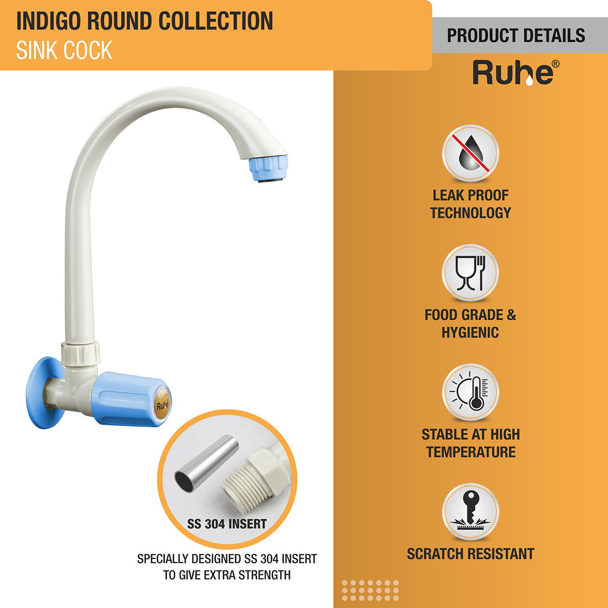 Indigo Round Sink Tap with Swivel Spout PTMT Faucet - by Ruhe®