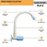 Indigo Round Sink Tap with Swivel Spout PTMT Faucet features