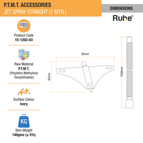 Jet Spray PTMT Triangle Nozzle (1 Mtr) dimensions and size