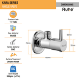 Kara Angle Valve Brass Faucet dimensions and size