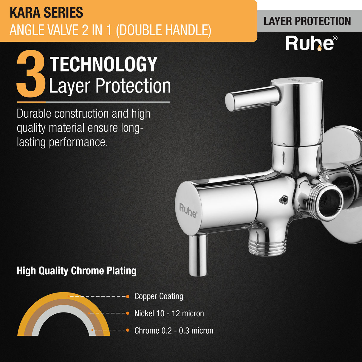 Kara Angle Valve 2 in 1 Double Handle Faucet protection