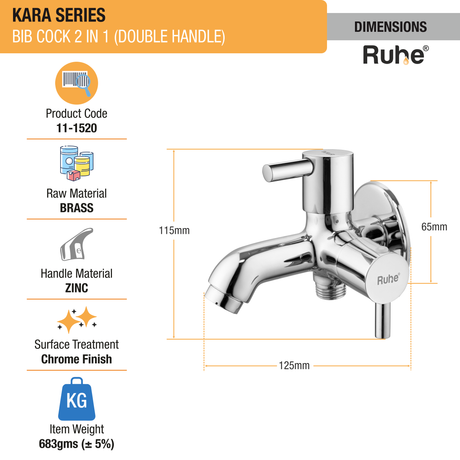 Kara Two Way Bib Tap Brass Faucet (Double Handle) dimensions and size