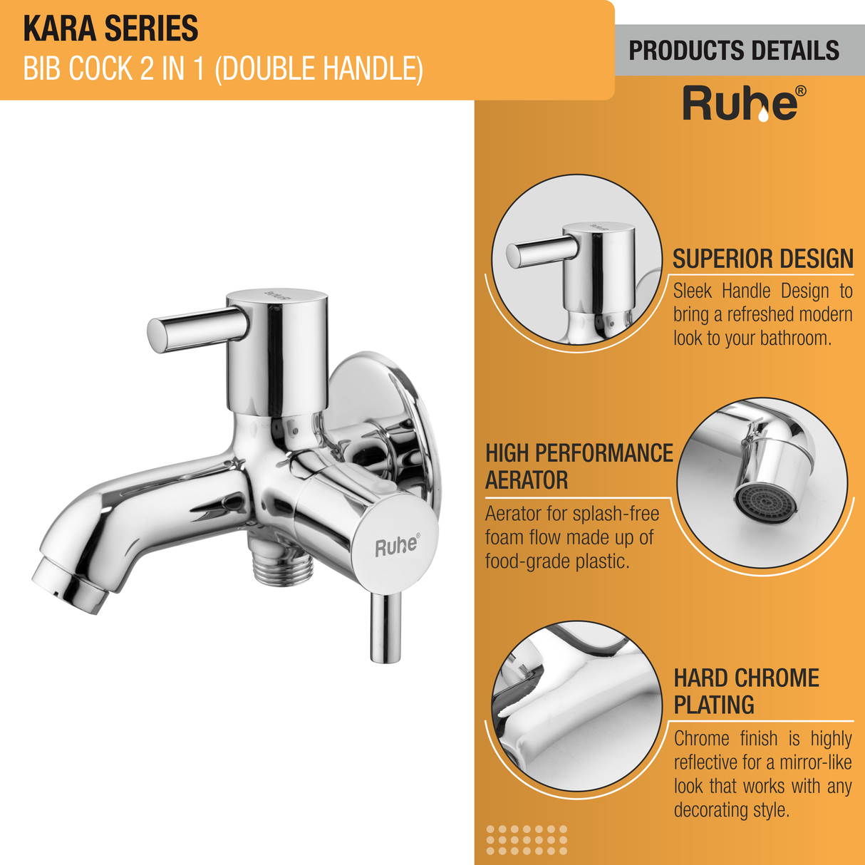 Kara Two Way Bib Tap Brass Faucet (Double Handle) product details
