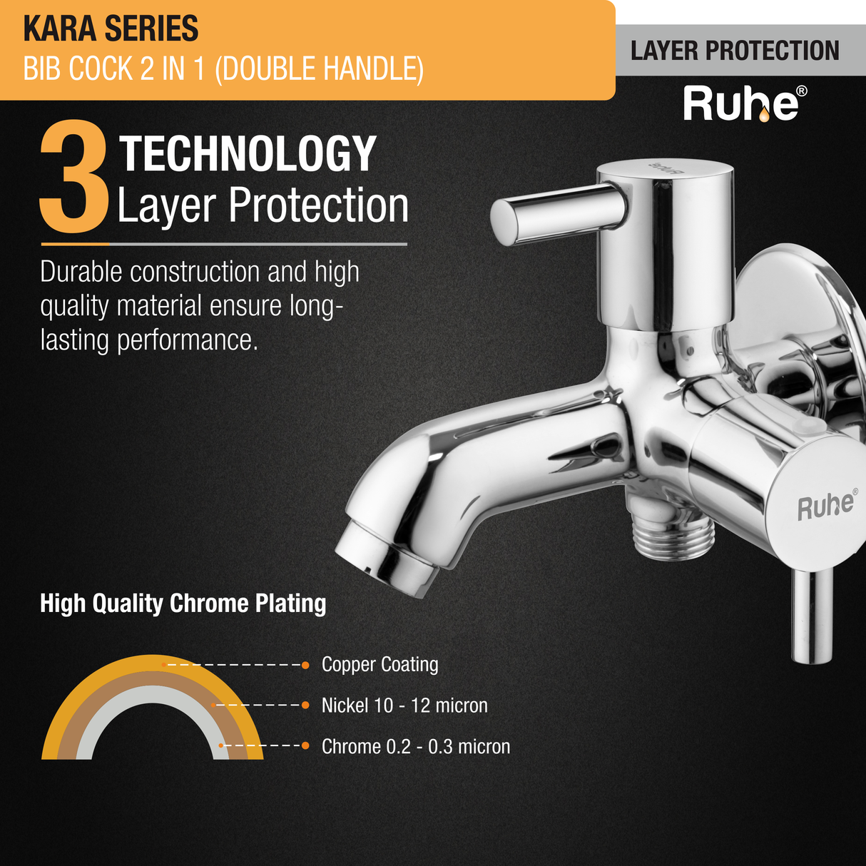 Kara Two Way Bib Tap Brass Faucet (Double Handle) 3 layer protection