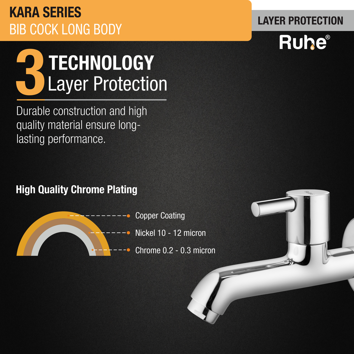 Kara Bib Tap Long Body Brass Faucet 3 layer protection