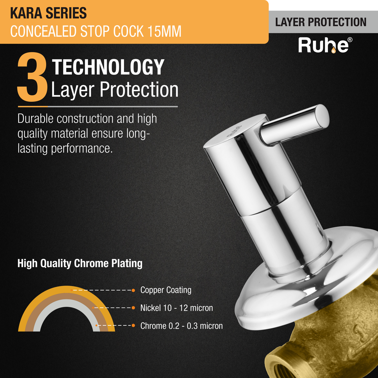 Kara Concealed Stop Valve Brass Faucet (15mm) 3 layer protection