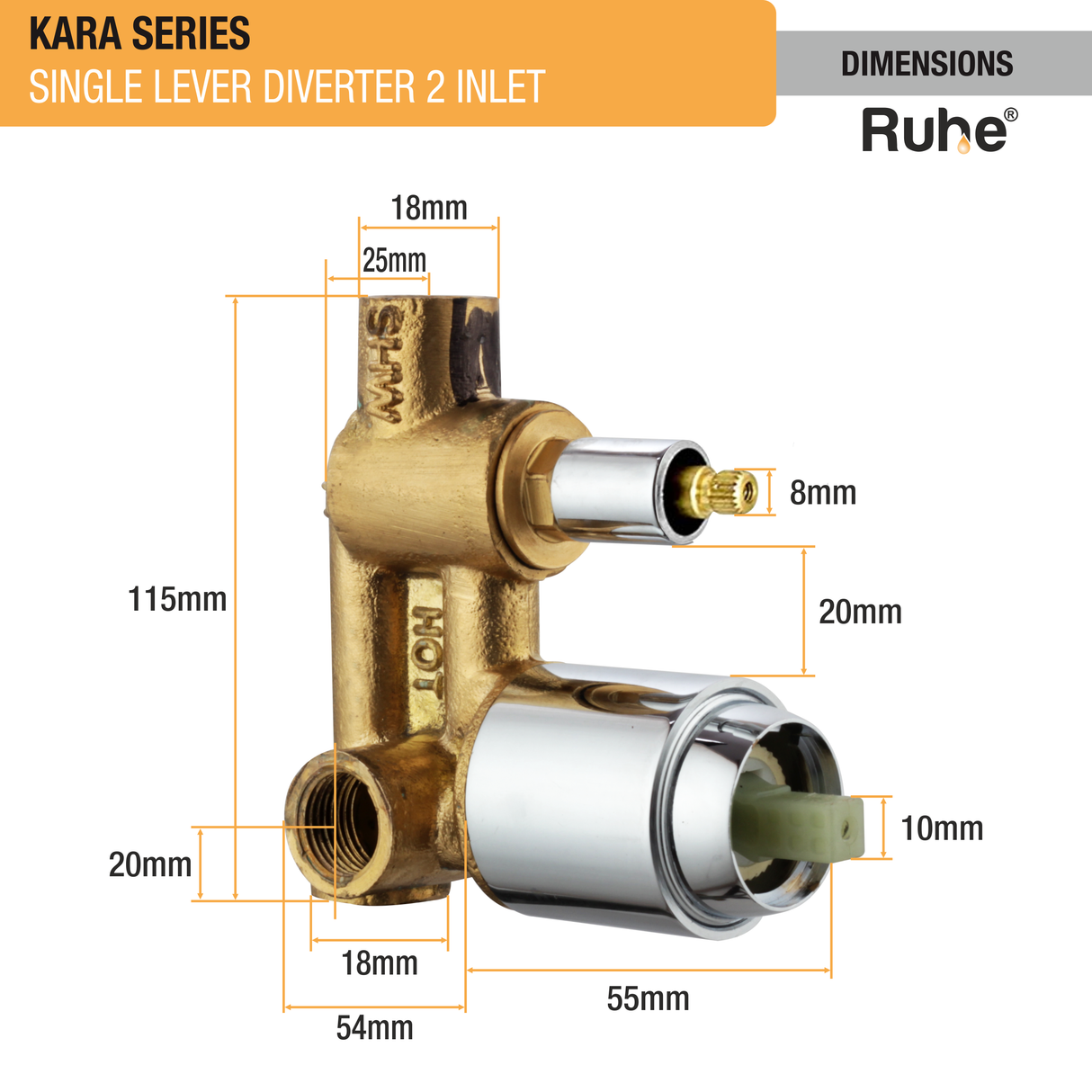 Kara Single Lever Diverter 2 Inlet Complete Faucet dimensions