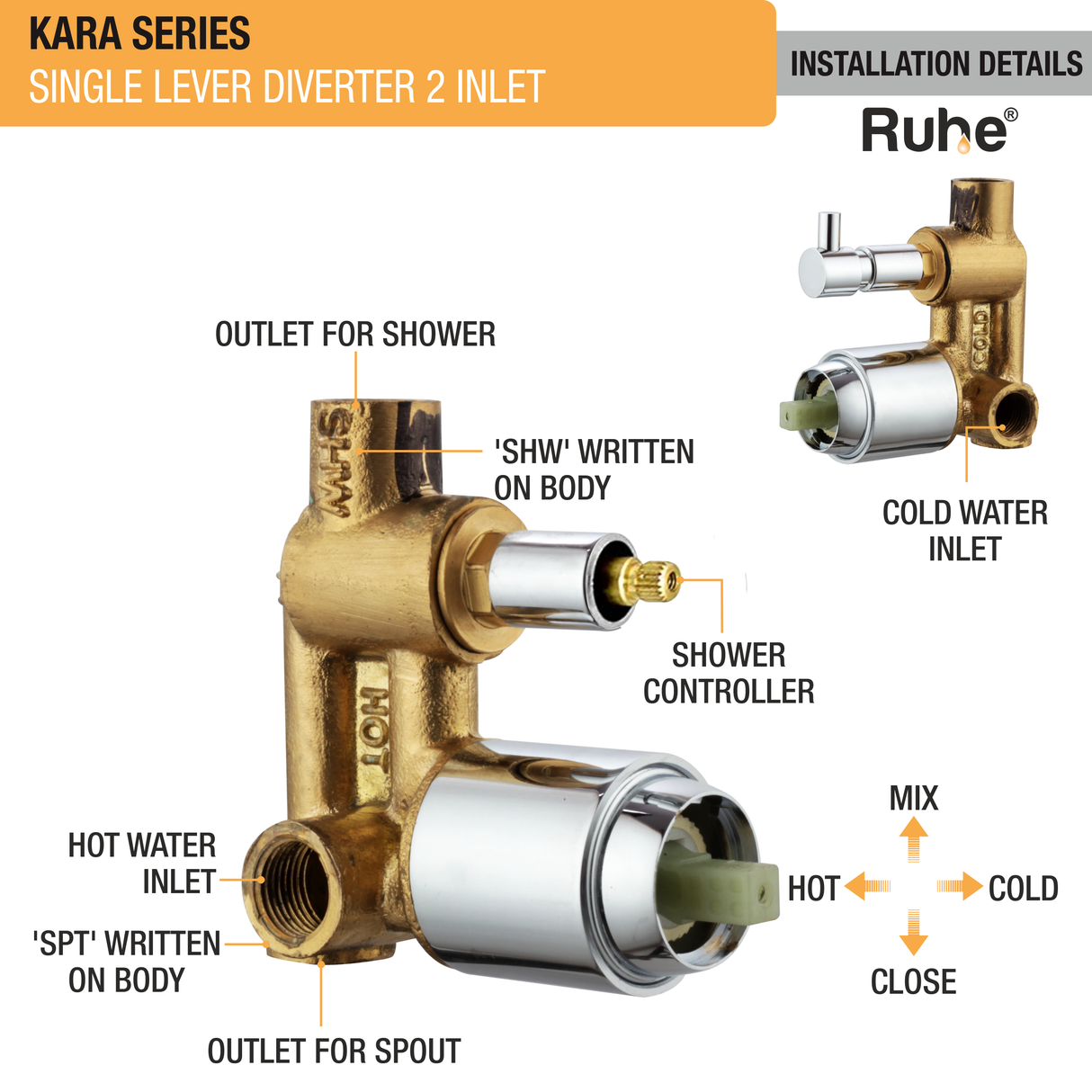 Kara Single Lever Diverter 2 Inlet Complete Faucet installation