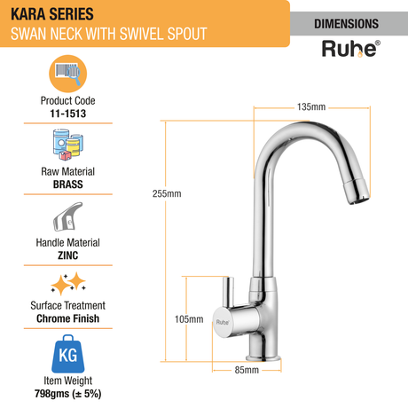 Kara Swan Neck with Swivel Spout Faucet dimensions and sizes