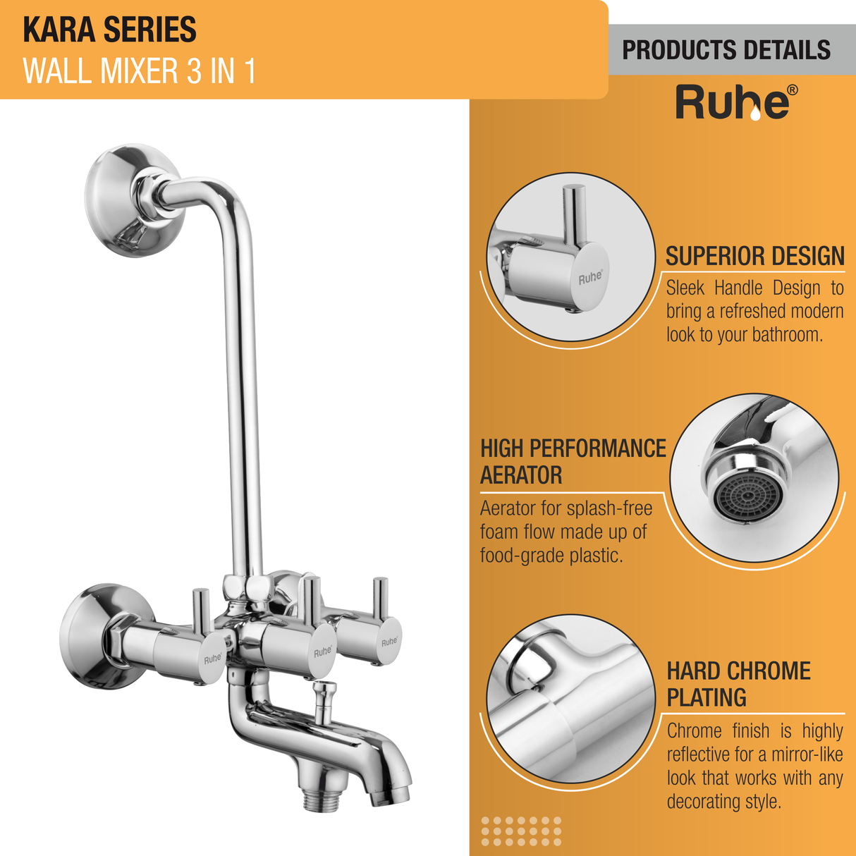 Kara 3-in-1 Wall Mixer Tap - by Ruhe