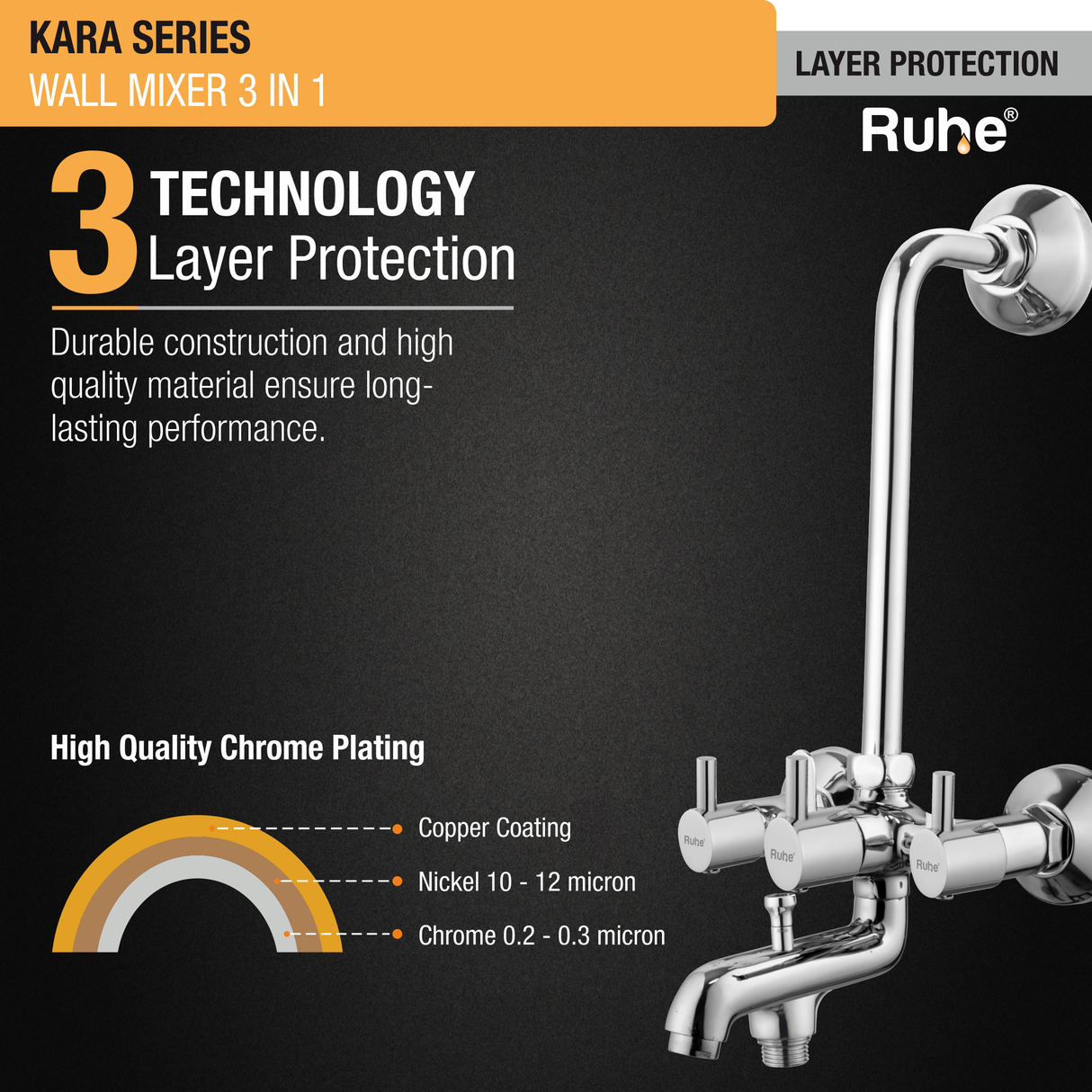 Kara 3-in-1 Wall Mixer Tap - by Ruhe