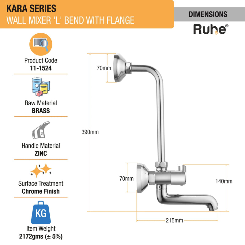 Kara Wall Mixer Brass Faucet with L Bend