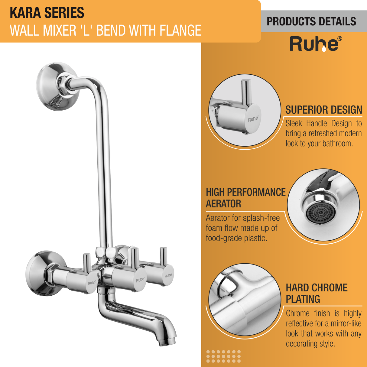 Kara Wall Mixer with L Bend Faucet details